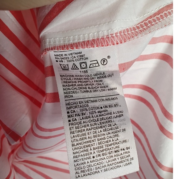 Old Navy The Classic Shirt Large Orange Coral White Striped Button Down Cotton L - Picture 6 of 7